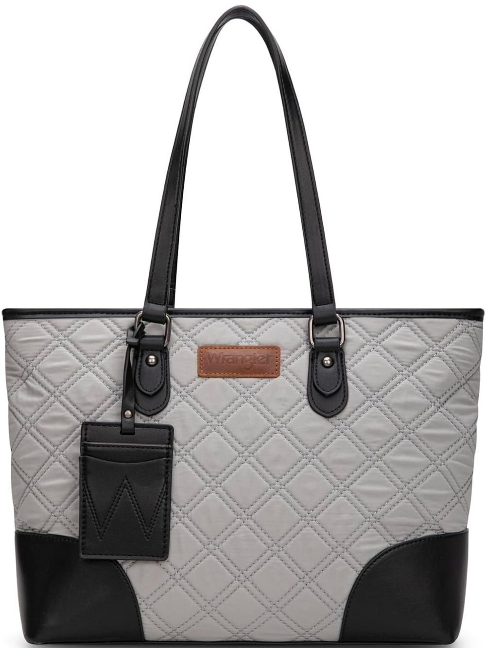 Wrangler Quilted Tote in Light Gray and Black with Leather Trim